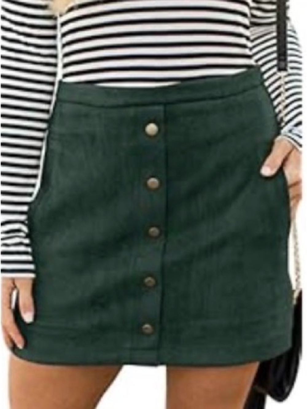 Button-Front Dark Green Mini Skirt